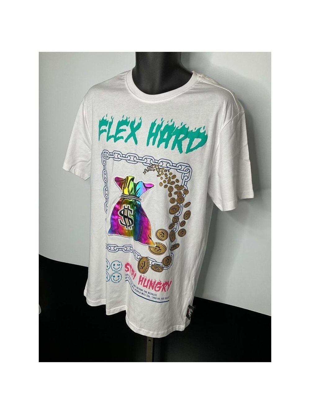 𝅺SWITCH Remarkable Mens White FLEX HARD Short Sleeve T Shirt Large Streetwear - Picture 3 of 7